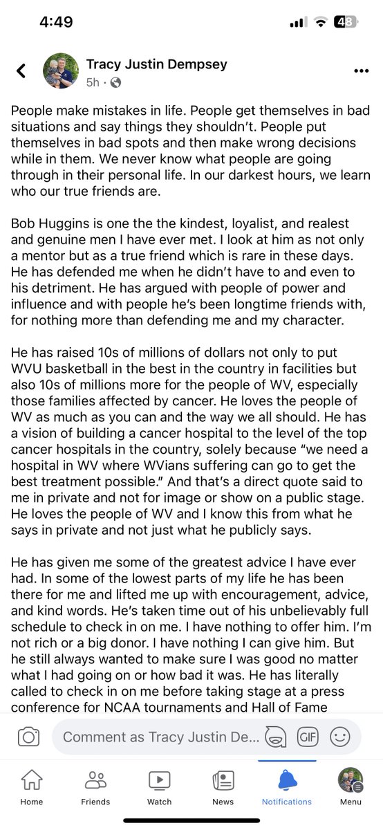 DempseyIJNWV's tweet photo. Bob Huggins is one of the greatest men the state of West Virginia has ever been able to call its own. He has done more for @WestVirginiaU and the state of West Virginia than anyone else. We all fall short &amp; make mistakes, &amp; we truly never know what others are going through. #WVU https://t.co/DNGWgb8E8u