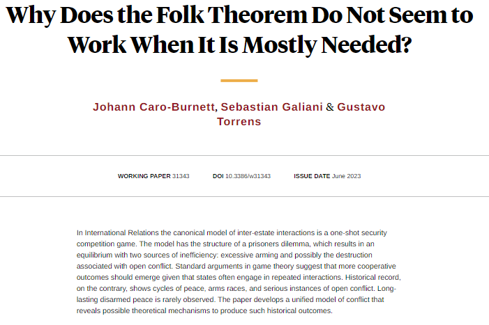 nberpubs's tweet photo. A unified model of conflict reveals a possible theoretical mechanism for historical cycles of peace, arms races, and serious open conflict, from Johann Caro-Burnett, @SFGaliani, and Gustavo Torrens https://t.co/EhyQ4gf0FT https://t.co/sEbynvHCZe