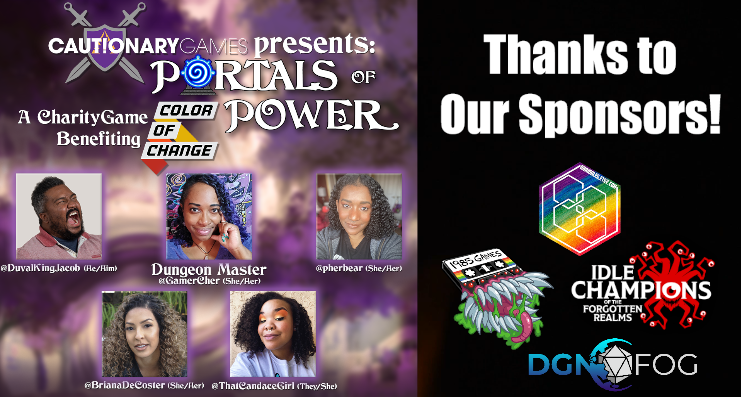 A BIG THANK YOU to our sponsors <a href="/1985Games/">1985 Games</a> #88Riddles <a href="/idlechampions/">Idle Champions</a> <a href="/DungeonFog/">DungeonFog</a>! We raised $431 for <a href="/ColorOfChange/">ColorOfChange</a> and the Tiltify is still open until 6/19 in honor of Juneteenth. tinyurl.com/jsjna94h

The VoD is now available!
tinyurl.com/3jur7fan #BLM #BlackLivesMatter