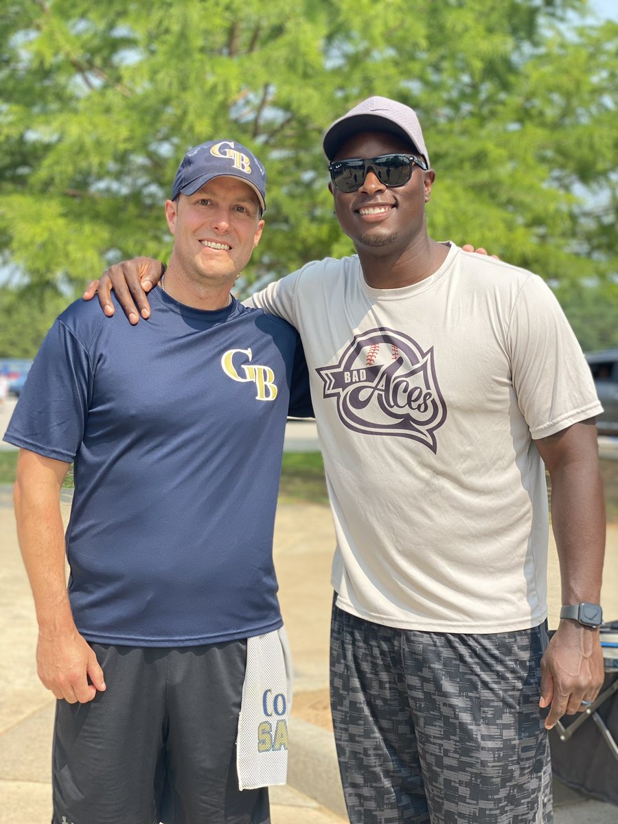 BarrettSallee's tweet photo. It was a CSS reunion at the travel ball tournament at Cool Springs Park today. Needless to say, @DjShockley3 was a little bit happier after the game than I was. https://t.co/PtBsGQ5EQH
