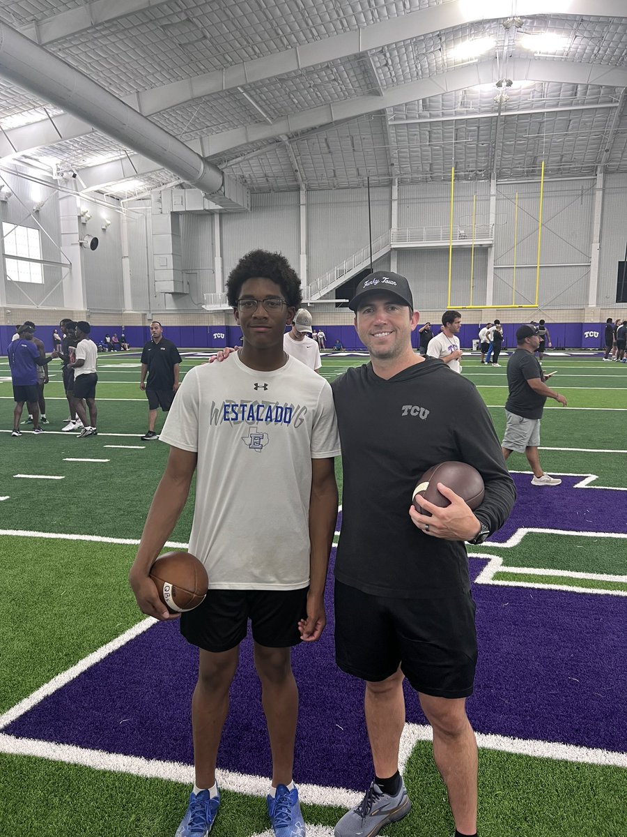 Thanks to @MTommerdahl and @TCUFootball for the camp invite. I got better today. Special thanks to @kendalbriles for the QB pointers. @WRAB50 @806hsscmedia @EHS_FB_recruits