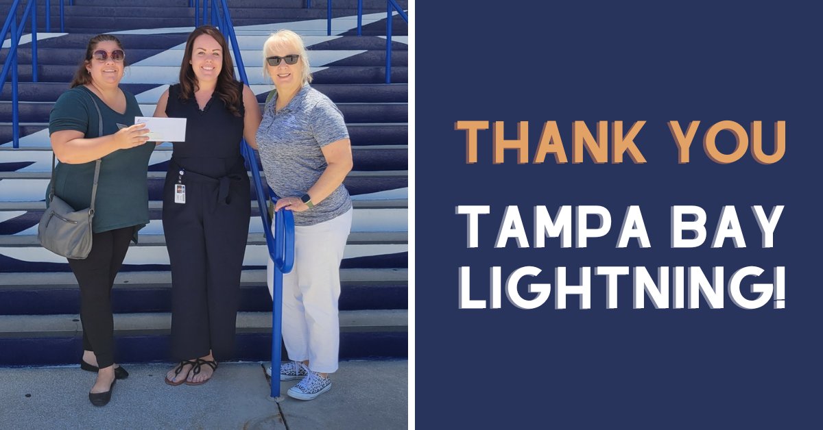 Big thanks to the <a href="/TBLightning/">Tampa Bay Lightning</a> for their generous gift, made possible through their 50/50 raffle! Go Bolts!