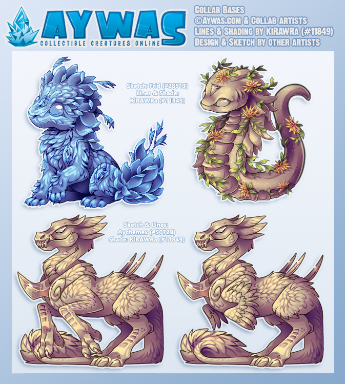 KiRAWRart's tweet photo. A bunch of bases from Aywas that I collaborated on with other artists! Most of these were done for the Collab Crazy event back in February.
๐
#aywas #artcollab #virtualpets #fantasyart #digitalart #animalart https://t.co/FiG3ffqSNk