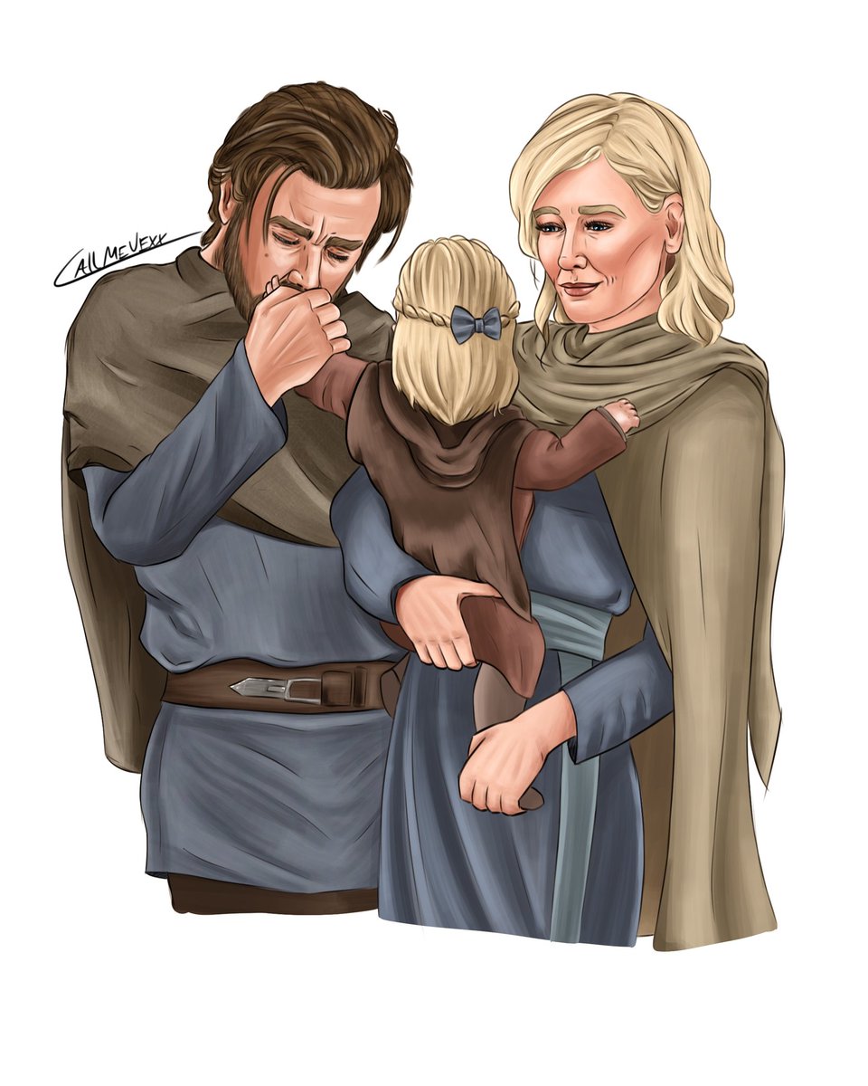 Tatooine AU with the Kenobi family (Ben, Satine & little Kai'ra) 🥰❤️ #obitine #obiwan #satinekryze #StarWars #fanart #starwarsart