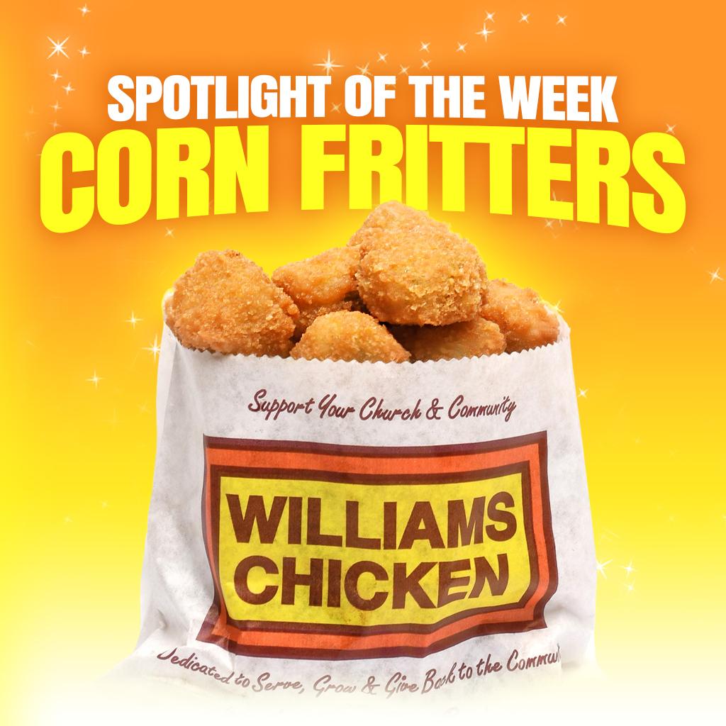 WilliamsChickn's tweet photo. IF you haven't tried 'em, you don't know what you're missing....just sayin'...  #fanfavorite #cornfritters #fritters #spotlight #spotlightitem #sides #sideitem #williamschicken #chicken #foodie #fastfood #wedeliver #grubhub #doordash #ubereats #fastfoodrestaurant #restaurant https://t.co/j22mcnHxRg