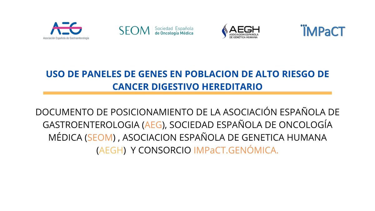 📢 Ya lo tenemos aquí‼️
Recién salido del horno el DOCUMENTO DE POSICIONAMIENTO para el uso de paneles de genes en el paciente con alto riesgo de cáncer digestivo hereditario🧬
👉sciencedirect.com/science/articl…
Hoy, en nuestro🧵 #hiloAEG, te contamos sus principales puntos claves 
⤵️