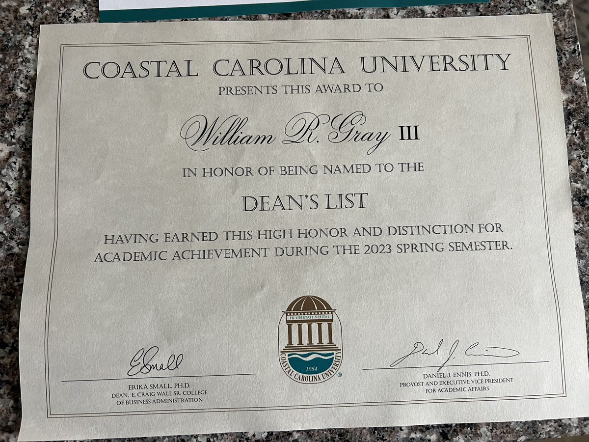Great to open up the mail and receive this for @_Liam_Gray_HF21 .  Great job son!  #studentathlete @CoastalFootball #Chantsup @CCUChanticleers