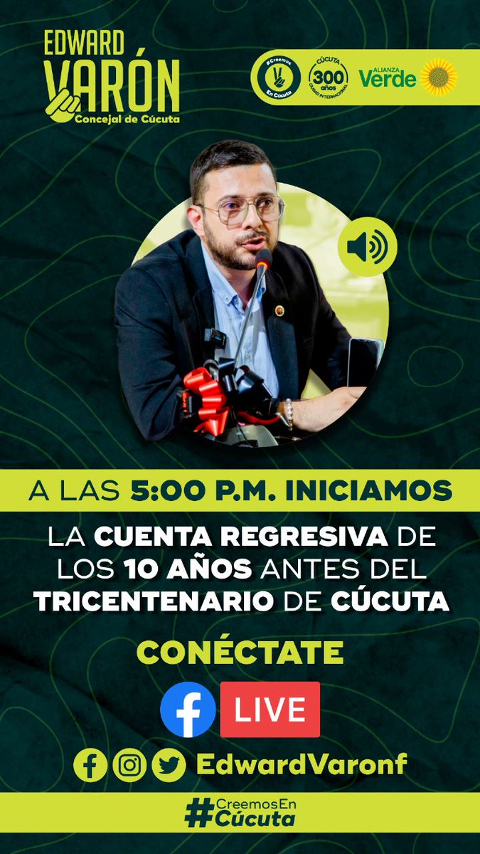 EdwardVaronF's tweet photo. Conversemos y conmemoremos juntos los 290 años de la fundación de San José de Cúcuta en vivo en minutos. Las y los espero. https://t.co/ffbB6fDiuP