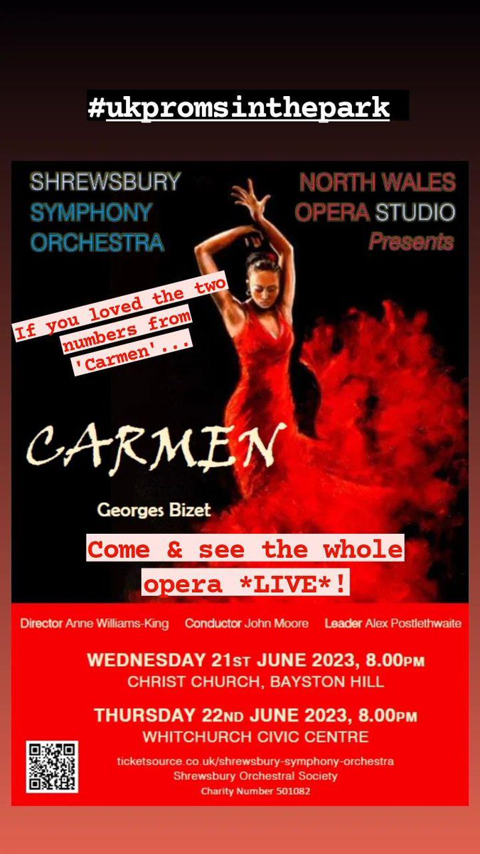 If you enjoyed tonight's #UKPromsInThePark come and hear the whole of 'Carmen' LIVE next week! 

Weds 21st in Bayston Hill
Thurs 22nd in Whitchurch

#KeepMusicLive ⚘️