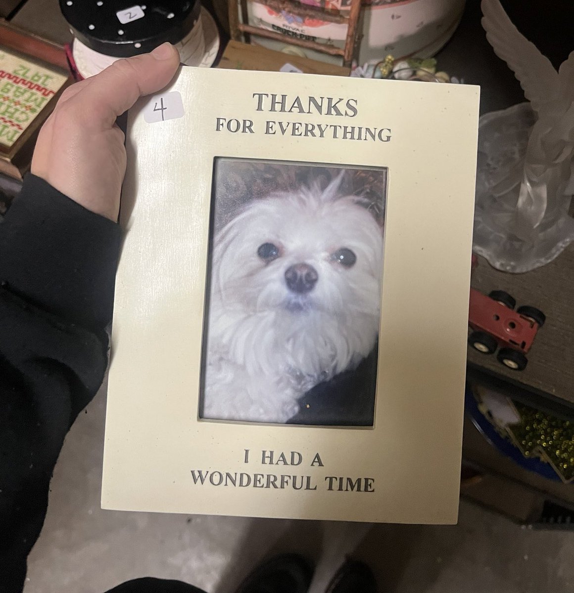 I know I’m stretching the meaning here cause the picture frame was probably just mass produced in a factory with no intent for it to be taken as visual art but the first time I saw this I cried