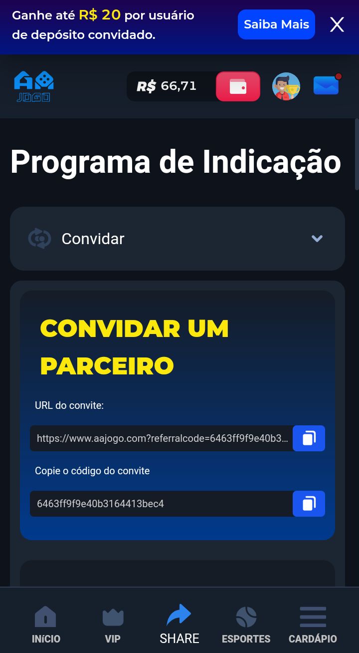 Código de convite aajogo - AAJOGO