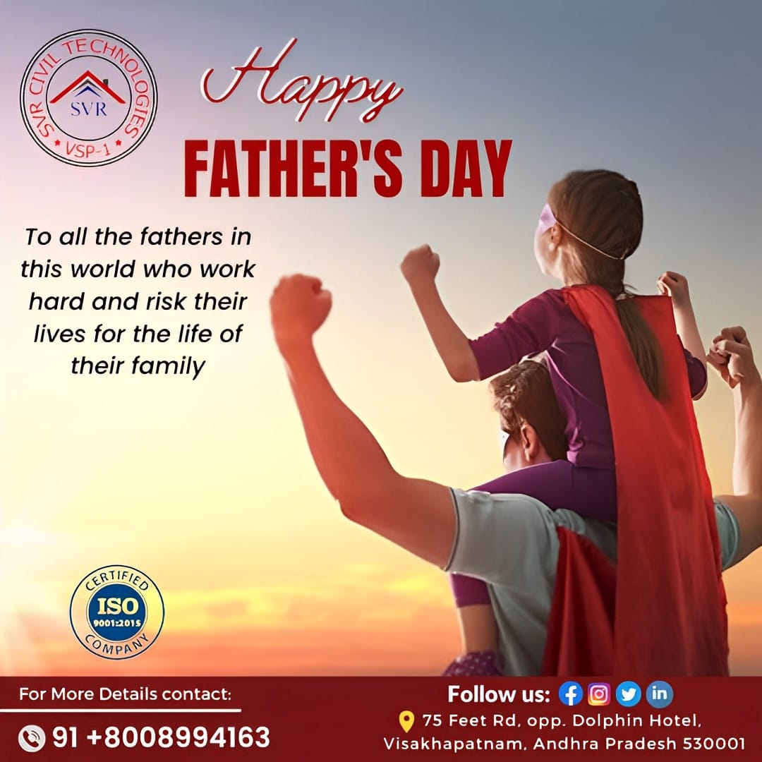 HAPPY FATHER'S DAY

To all the fathers in this world who work hard and risk their lives for the life of their family 

Contact us: +91 8008994163
Visit Us: - svrciviltechnologies.com'

#waterproofingbasementwallsfrominside #waterproofingcoating #wallwaterproofing