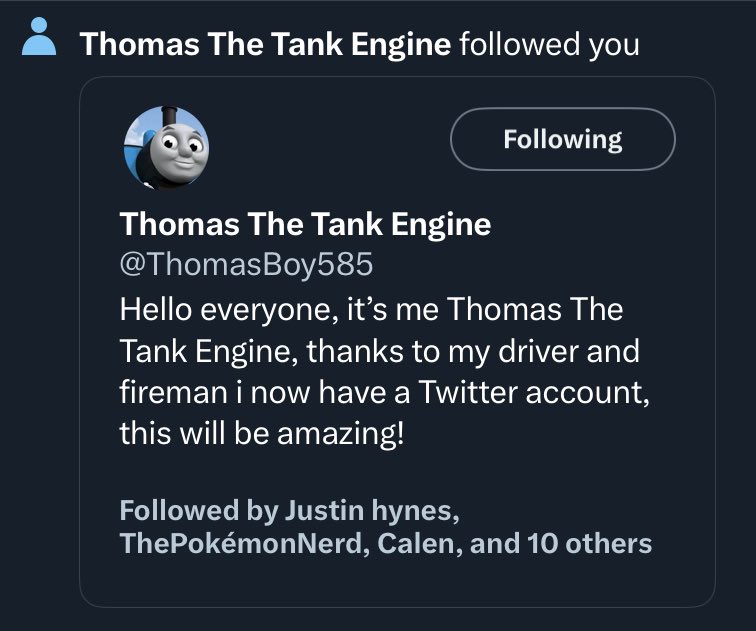 OH MY GOD!!! THE REAL THOMAS FOLLOWED ME W ALL THE WAY