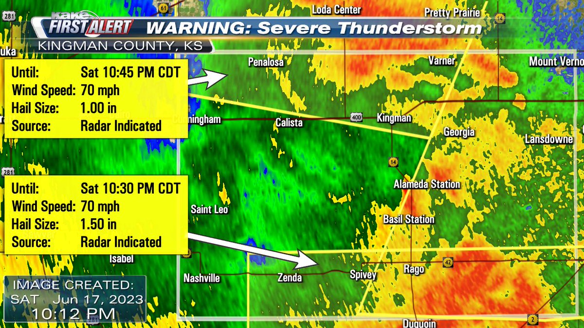 A Severe Thunderstorm Warning has been issued for part of Kingman County, Kansas. #KSwx