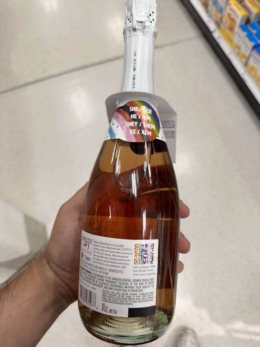 I thought Bud Light was bad, but Barefoot has taken it to the next level.

They have pronouns on their bottles now and they didn’t stop at the usual, they even added xe/xem.

I think it’s time to boycott this crap immediately.

And we already know what the secret ingredient is.