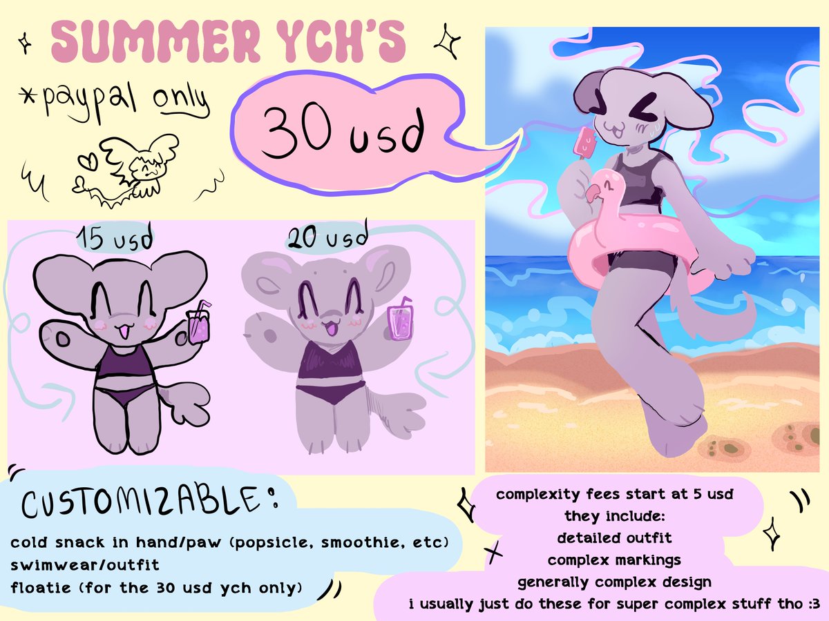 summer ych's open 🌈☀️🌻 :3
dm if interested, all details in the picture
i can do anthro furry, pony, human
likes and shares super appreciated <3