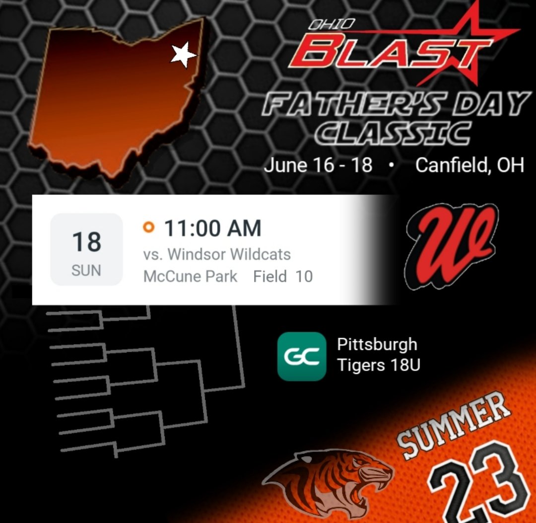 pghtigers05's tweet photo. First Sunday Bracket of Summer!!
We'll take on the Wildcats from Windsor, Ontario on Father's Day, can't beat that!!  Let's go Tigers!!
💪🥎🐯
@malandra_c @Kendall_138 @gergely_olivia @kwadsworth012 @TWaksmonski @AuroraRosso2 @EmmaNovotnak45 @abokulich1 https://t.co/j2wgq279jY