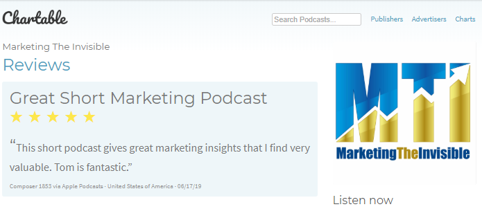 Great, Short Marketing Podcast!
⭐⭐⭐⭐⭐

“This short podcast gives great marketing insights that I find valuable. Tom is fantastic! "

Catch the MTI via Apple Podcast: lnkd.in/fg6Dhw3

Or visit lnkd.in/fu5Kjud
