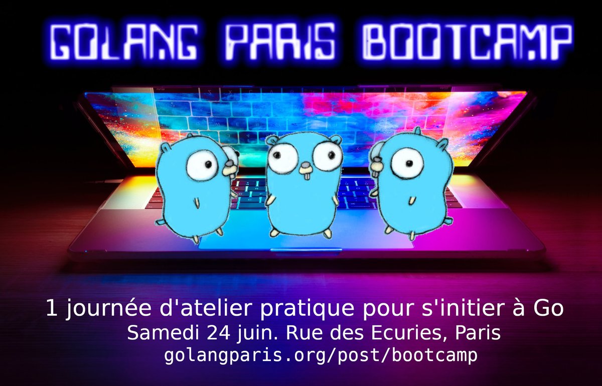 Golang Paris (@golangparis) on Twitter photo Envie de vous mettre au langage Go ?
Samedi 24 juin #Golang Paris organise une journée "bootcamp" d'ateliers pratiques autour d'une API REST avec Alex Lavigne | @fredmenez | <a href="/MaximilienAld/">Maximilien Andile</a> <a href="/OSInet/">Frédéric G. MARAND | @fgm@mamot.fr</a> | <a href="/val_deleplace/">Valentin Deleplace</a>
➡ golangparis.org/post/bootcamp Envie de vous mettre au langage Go ?
Samedi 24 juin #Golang Paris organise une journée "bootcamp" d'ateliers pratiques autour d'une API REST avec Alex Lavigne | @fredmenez | <a href="/MaximilienAld/">Maximilien Andile</a> <a href="/OSInet/">Frédéric G. MARAND | @fgm@mamot.fr</a> | <a href="/val_deleplace/">Valentin Deleplace</a>
➡ golangparis.org/post/bootcamp