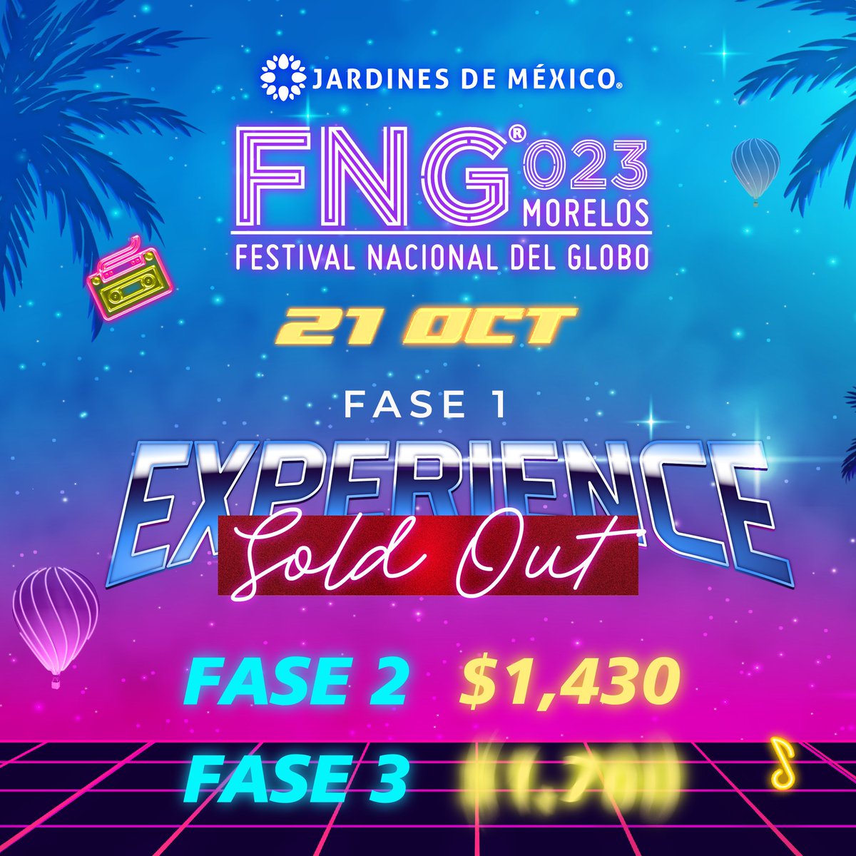 jardinesdemex's tweet photo. 🚨 BOLETOS EXPERIENCE FASE 1 ¡AGOTADOS! 🚨
#CrewFNG esta edición esta volando, nos vemos el 21 de octubre en #JardinesDeMéxico. 🎸🎶
Boletos General FASE 1: $715
Boletos Experience FASE 2: $1,430
De venta en: https://t.co/DgUNhApQa1 🪩 https://t.co/xafLNq6bGX