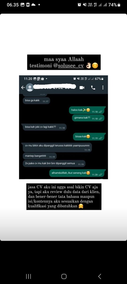 thisaturdayy's tweet image. salah satu testimoni jasa CV ATS/Kreatif by solusee_cv 🤗

#jasaCV #lamarankerja #bikinCV