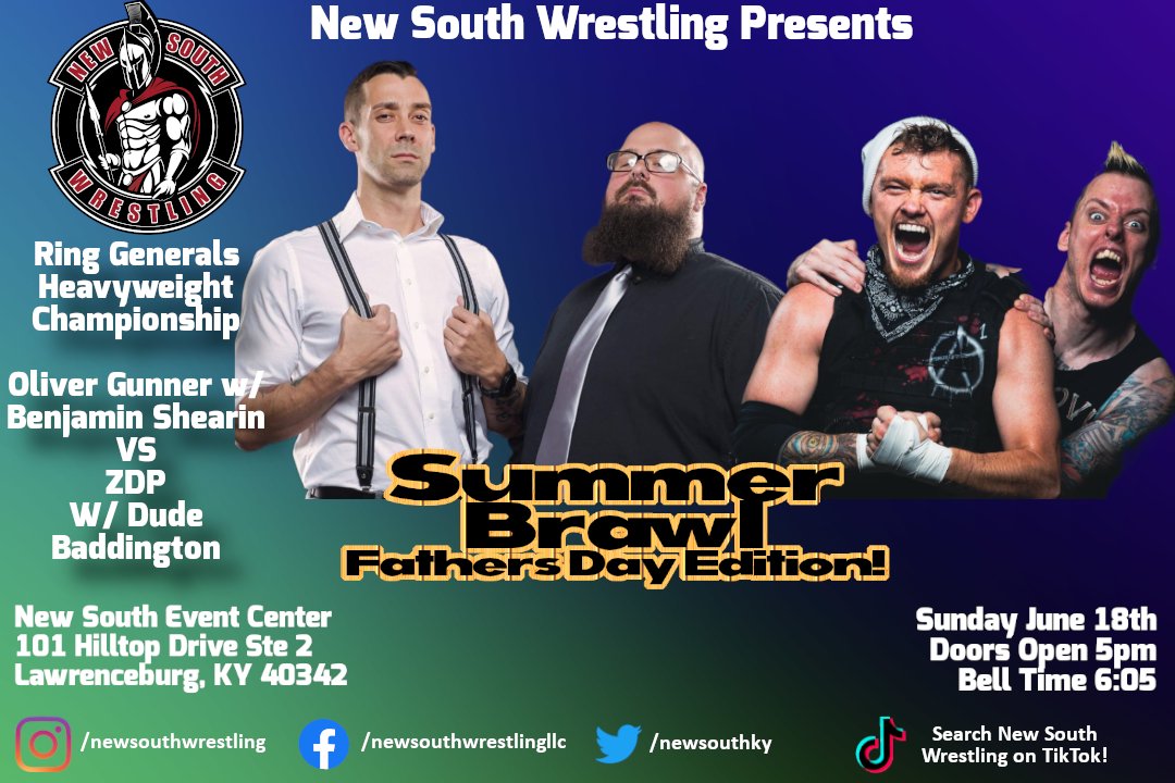 New South Wrestling LLC (@newsouthky) on Twitter photo The #ringgenerals Heavyweight title is on the line as <a href="/OliverGunnerPro/">Oliver Gunner π¬π§</a> along with <a href="/BenShearinBrand/">Benjamin Shearin</a> will defend against <a href="/zdp_official1/">Super Z</a> w/ @DudeBaddington! The #ringgenerals Heavyweight title is on the line as <a href="/OliverGunnerPro/">Oliver Gunner π¬π§</a> along with <a href="/BenShearinBrand/">Benjamin Shearin</a> will defend against <a href="/zdp_official1/">Super Z</a> w/ @DudeBaddington!