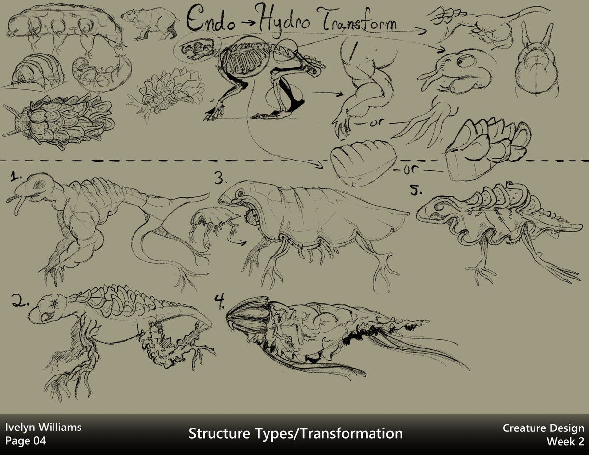 ivyyersinia's tweet image. Week two of Creature Design.  Studied different skeleton structures and morphed one into another.  Pretty fun!
#dynamicsketching #creaturedesign #digitalart