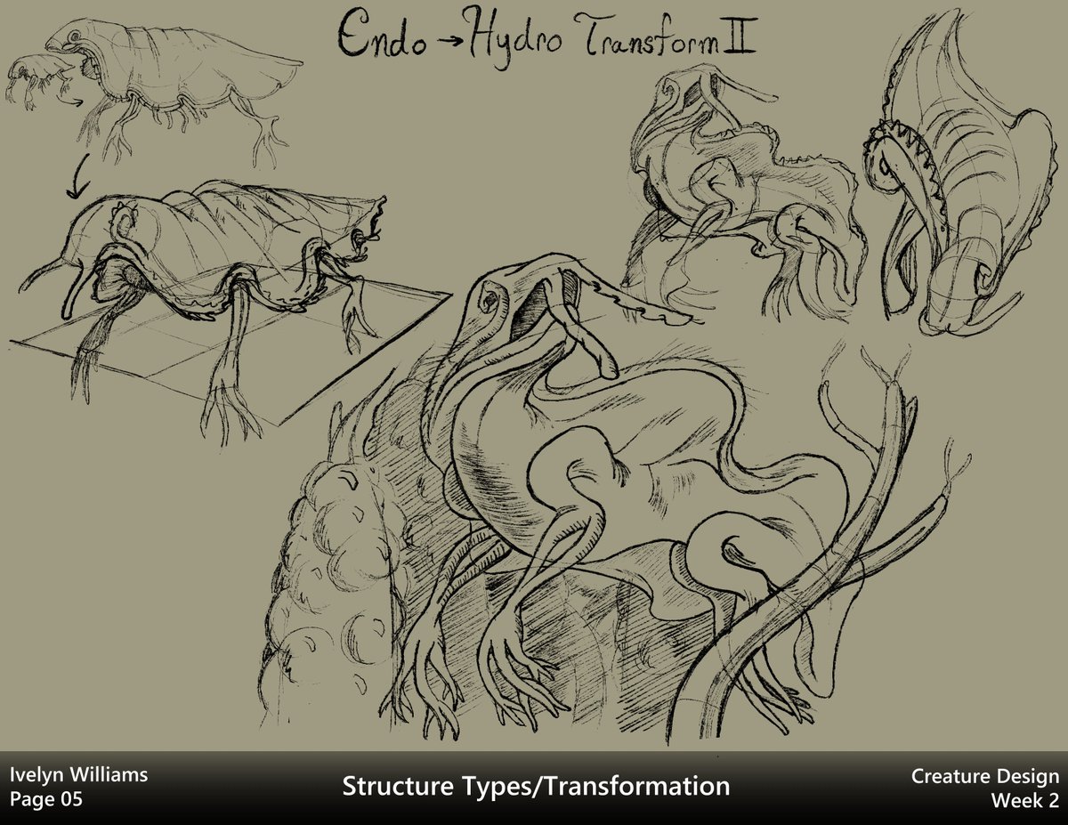 ivyyersinia's tweet image. Week two of Creature Design.  Studied different skeleton structures and morphed one into another.  Pretty fun!
#dynamicsketching #creaturedesign #digitalart