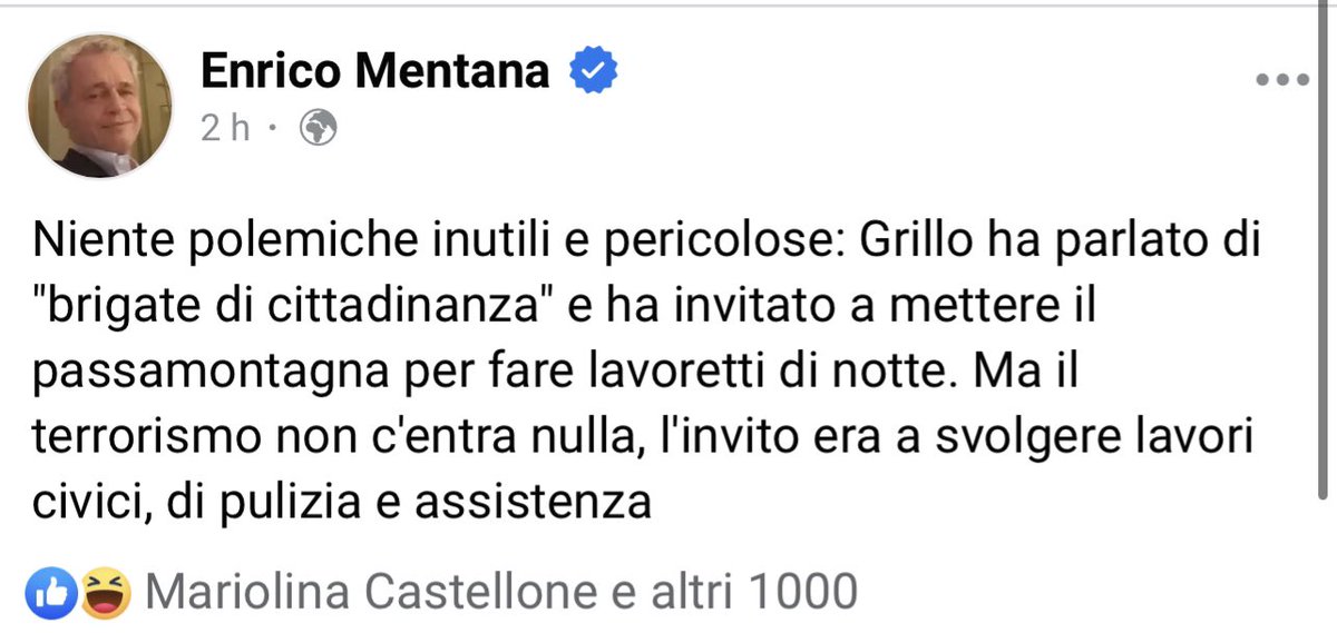 Persino #Mentana non ha potuto mistificare,talmente era chiaro ed inequivocabile quanto detto da #Grillo. Ora vi chiedo, come fate a prendere sul serio certi politici, piueuropeisti,terzopllisti,vivaisti. Quelli di destra sono di destra e vabbè si sa,sono limitati,ma questi? 🤡