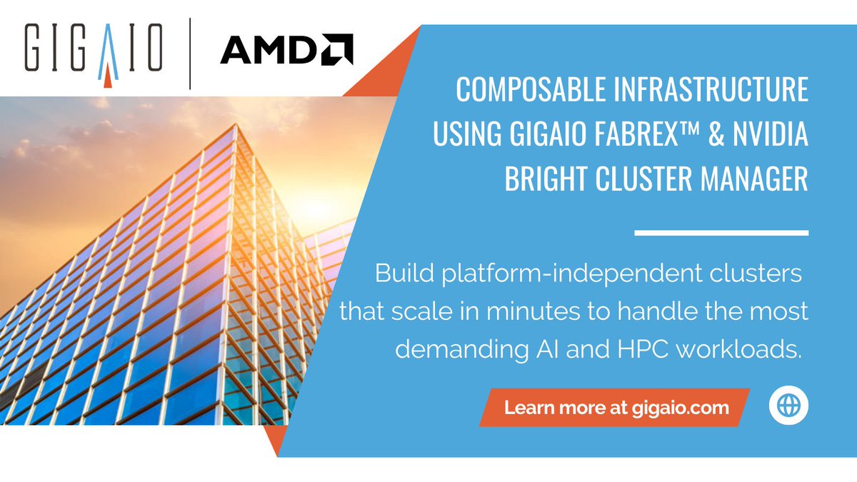 giga_io's tweet photo. The native integration of #GigaIO #FabreX into @NVIDIAAI Bright Cluster Manager Version 9.2 enables flexibility by allowing users to easily take advantage of #composableinfrastructure, right within BCM.

Flexibility that delivers: https://t.co/DlFdlexbpf https://t.co/CJNv1k3x76