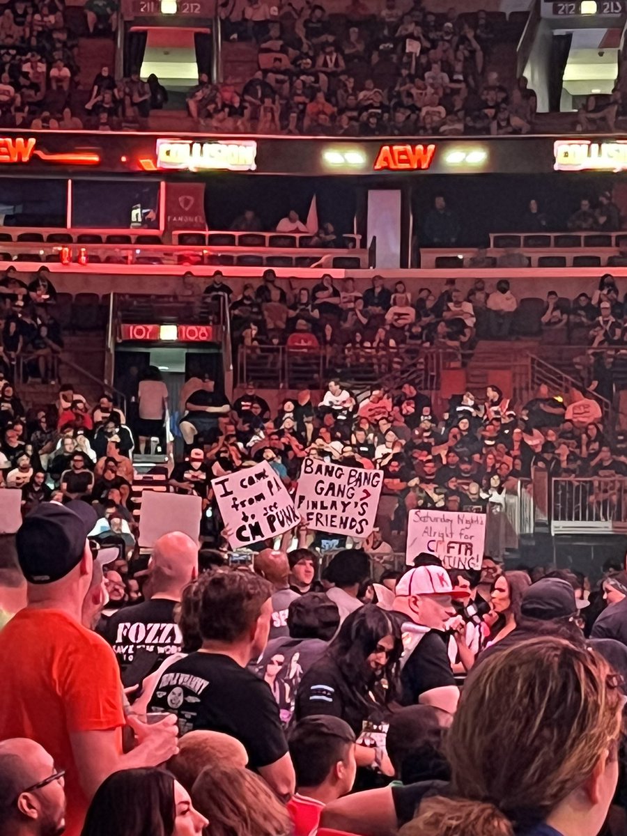 Great sign that says Bang Bang Gang> Finlays Friends 🤣 #aew #AEWCollision #BulletClubGold