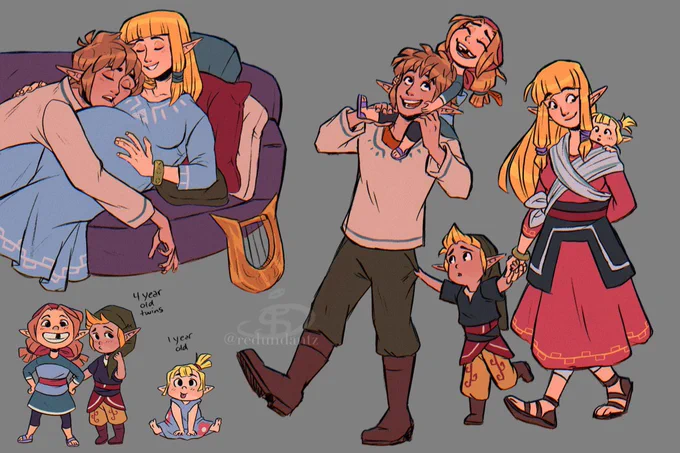 That time I drew the sky family [2021 repost] [ #Zelink #LegendofZelda ]