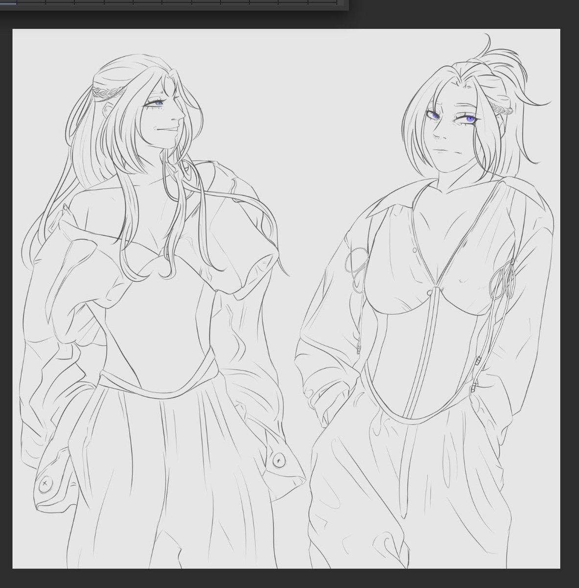 Been thinking of that #chengxian crossdressing AU me and @rikkainhaz are kinda writing. (She's got the smut) so I had to draw the 'ladies' anyways, WIP