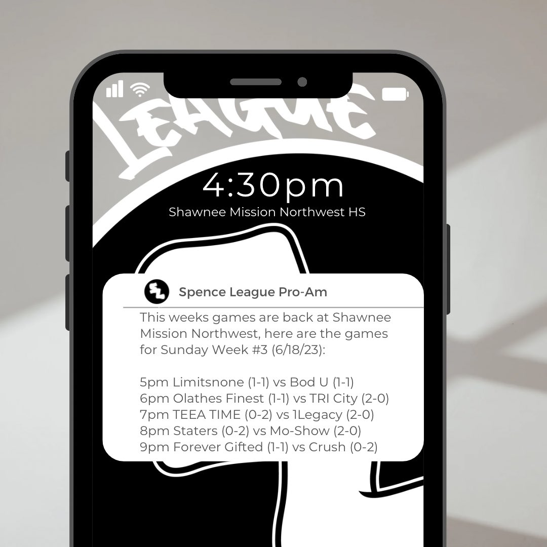 SpenceLeague's tweet photo. 🚨MEMBER REMINDER🚨
ALL games will be played at Shawnee Mission Northwest HS tomorrow 6/18/23 🏁
Address:
SHAWNEE MISSION NW HS
12701 W 67th St
Shawnee, KS 66216
✍️: @1mediaworldwide
#WinTheLeague #WinTheDay #SpenceLeagueProAm #FathersDay https://t.co/7PC2QroNAv