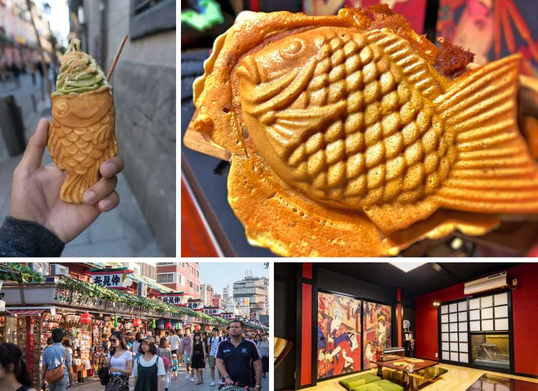 You can experience traditional Japanese sweets while enjoying historical sites such as Sensoji Temple and Kaminarimon in Asakusa! Why not visit a taiyaki shop?The name of the shop is Guraku. Signboards and menus are available in English and Chinese for their understanding. (2/6)