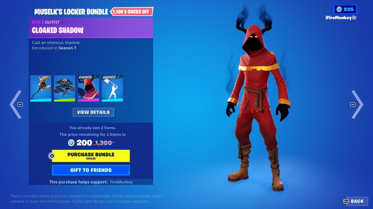 IFireMonkey On Twitter Currently The Muselk Locker Bundle Does Not Give Cloaked Shadows Backbling 