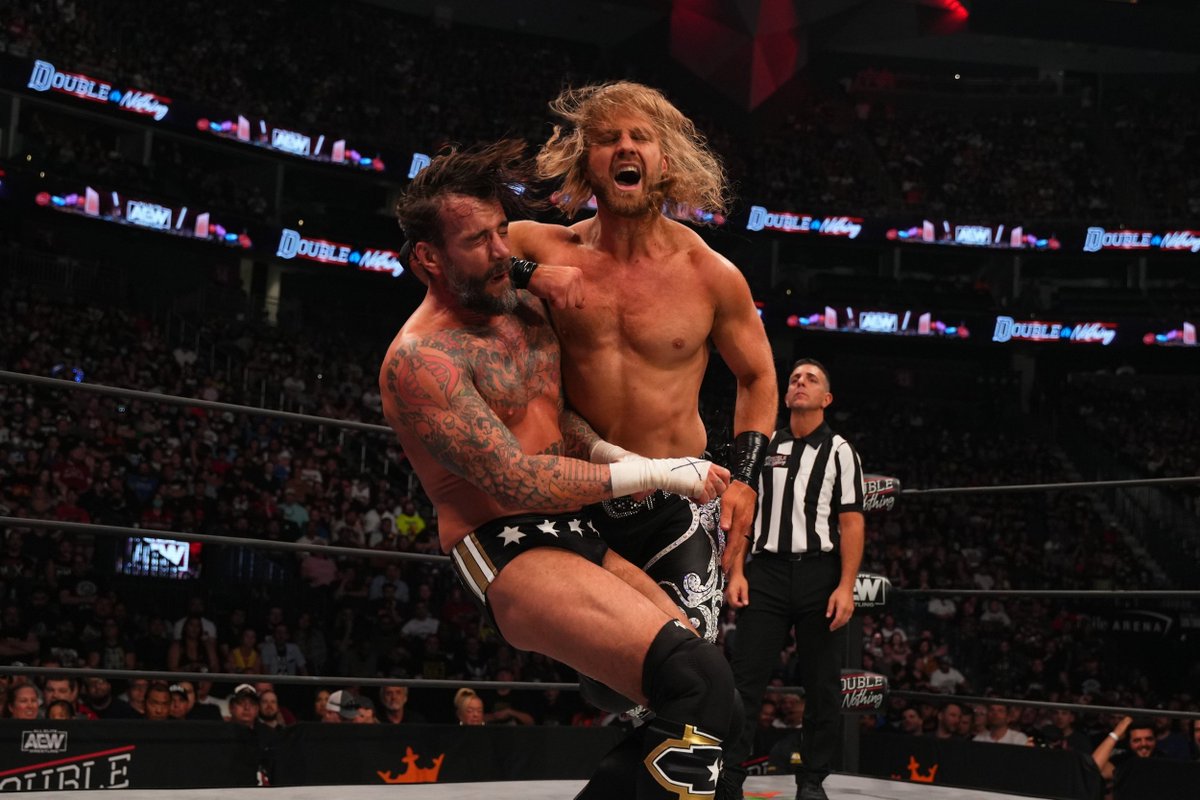 4.) CM Punk vs. 'Hangman' Adam Page (c)- AEW Double or Nothing 2022 (Singles match for the AEW World Championship)

Getting stiff here. There was.. a lot of hard feelings going into this one, it does appear in hindsight. Lots of back and to the left in recent days here.