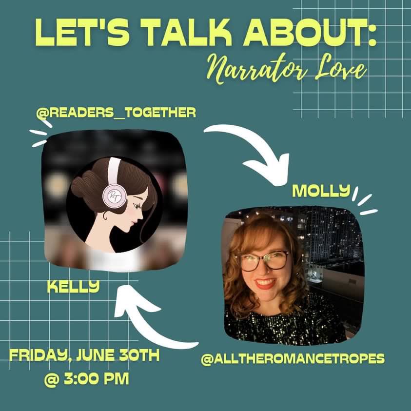 Molly doesn’t know the amount of awkwardness she is letting herself in for. 
Join us on IG. June 30th 3pm EST/ 8pm BST.
We’re going to be talking all about audiobooks and our femme-presenting, hard working narrators.