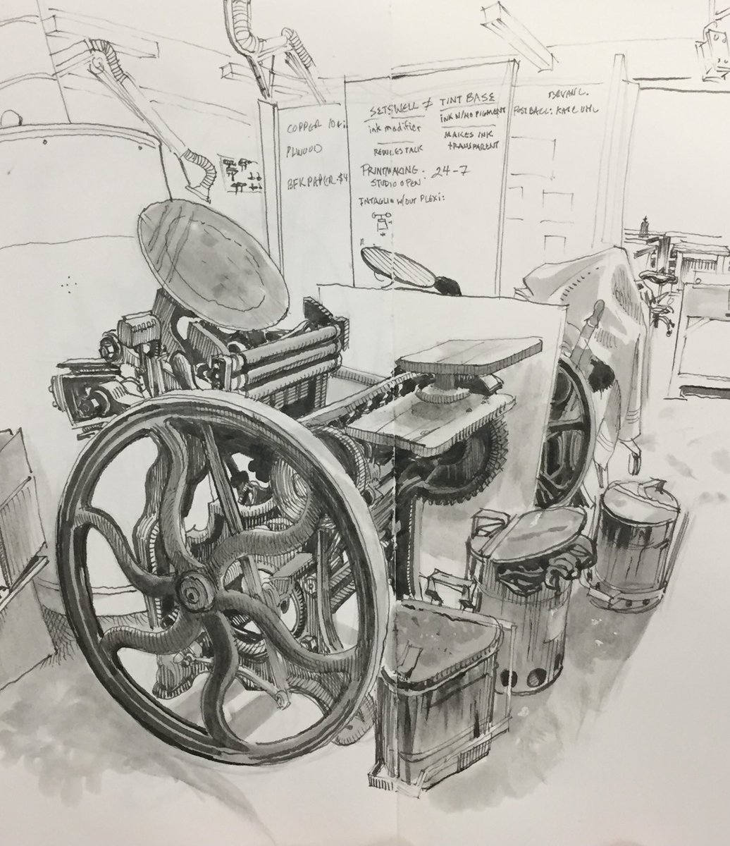 Also really fond of this old printing press I sketched in 2017 at the U of Wyoming. Best freehand ellipses I’ve ever drawn.