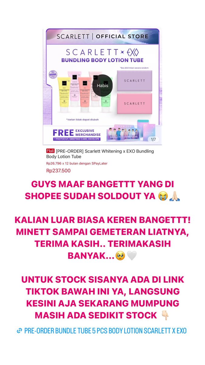 eriibyun's tweet photo. INSTA] 230617 scarlett_whitening Instagram Story
Scarlett x EXO 😭 mana pada ganteng" woylah , belum apa"  dah sold out https://t.co/CYln9Bo1Rd