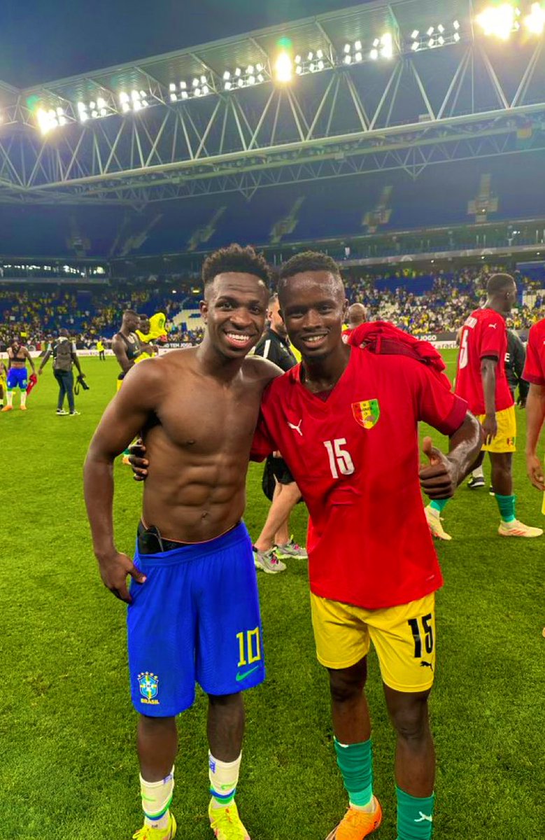 Guinea & Leganes Player, Seydouba Cisse with Vinicius after the game