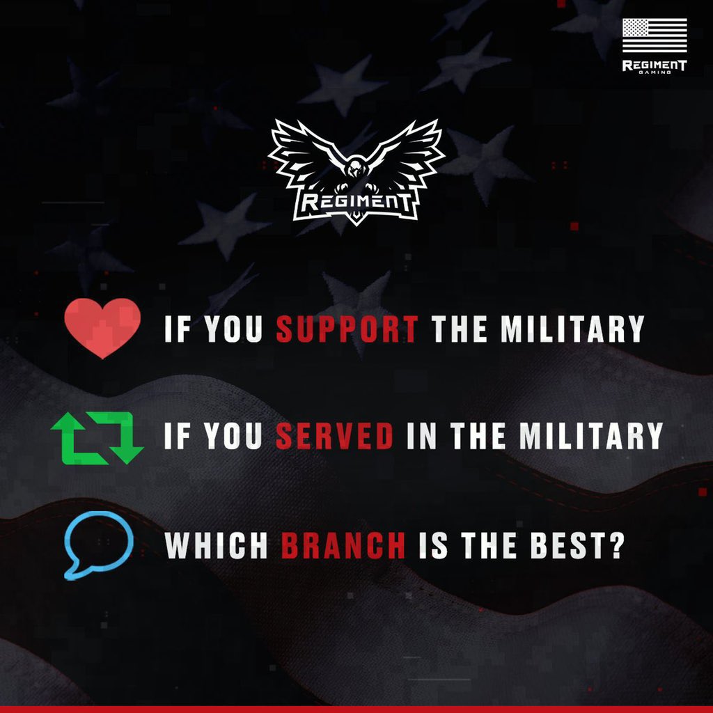 RegimentGG's tweet photo. 🇺🇸 Like if you support the #Military 

🇺🇸 Retweet if you served in the Military 

🇺🇸 Comment which branch is the best https://t.co/ZXgFwArByo