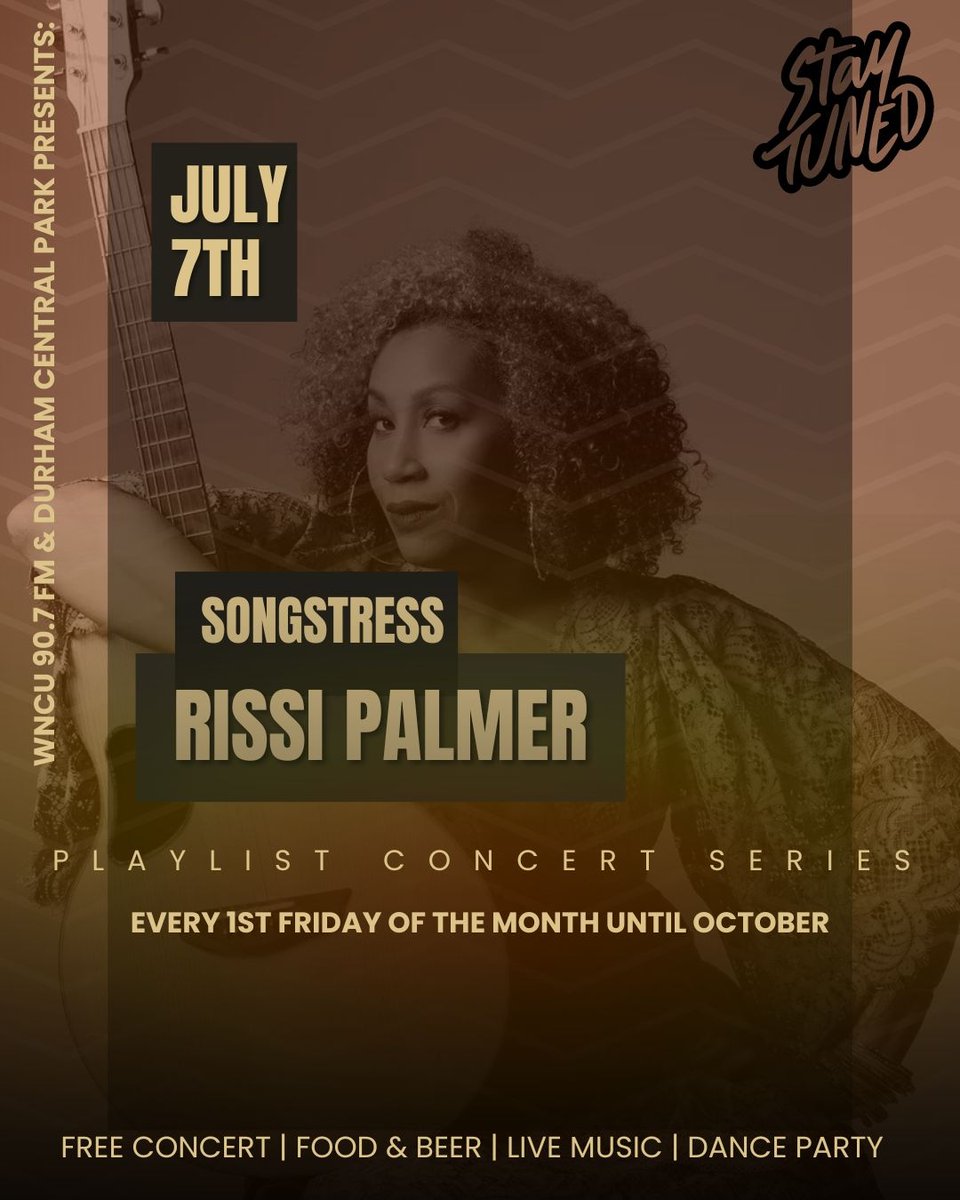 Our next PLAYList Concert Series Presented by @DurhamCentralPark &amp; @WNCU_FM Headliner: @RissiPalmerMusic "While she made her mark in Country Music, she's equally @ home in R&amp;B music, bringing the entire spectrum of popular music she calls “Southern Soul.”
#supportpublicradio