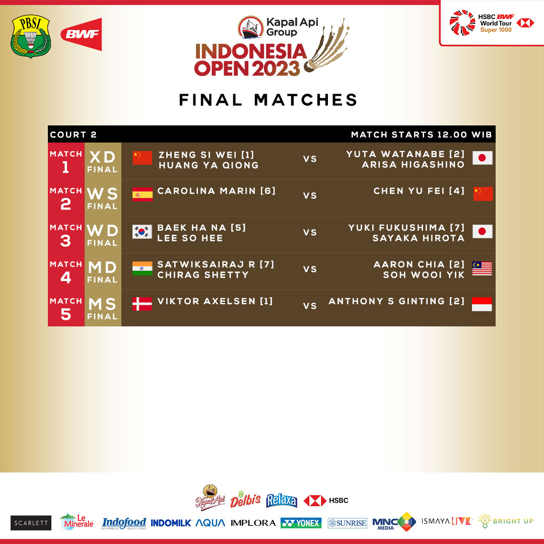 Jadwal Final Indonesia Open 2023, Minggu (18/6/2023)