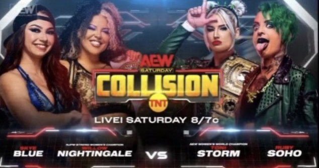 AboveTheRing's tweet image. Women’s Tag Team Action is up next! It’s the #Outcasts (@realrubysoho &amp;amp; #ToniStorm) vs @willowwrestles &amp;amp; @Skyebyee! #AEWCollision