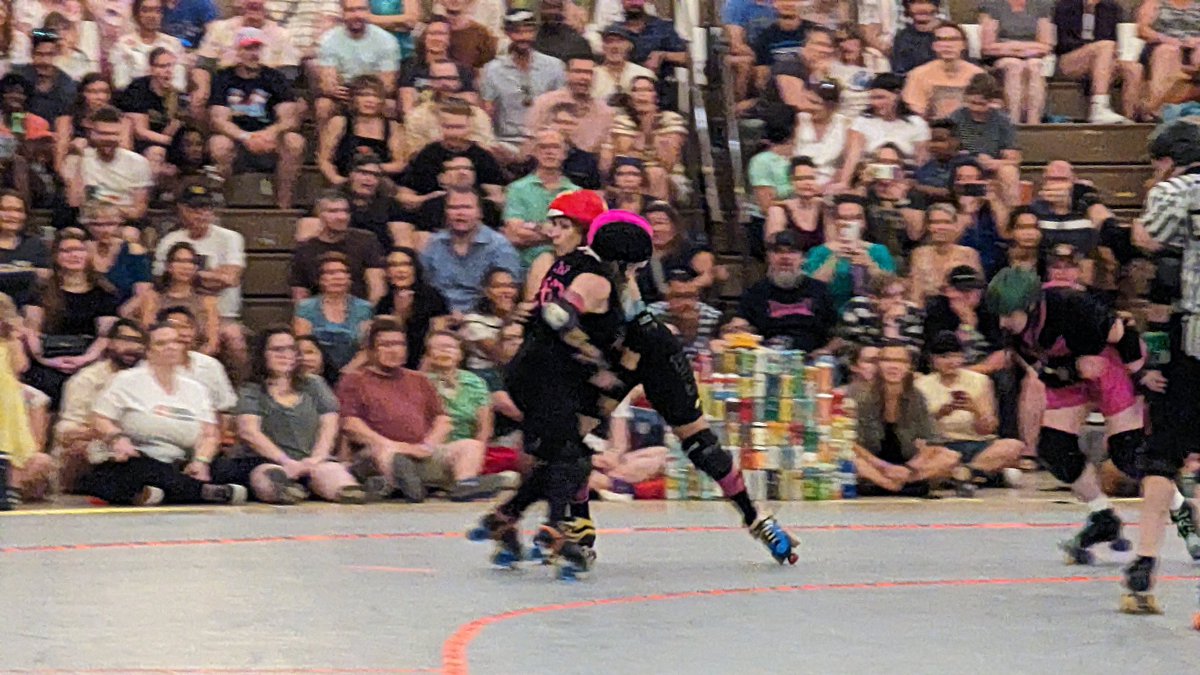 SamKuonen's tweet photo. Watching some @WFTDA league action with the family at the monthly @ATLRollerDerby derby https://t.co/O8W6rxZeQK