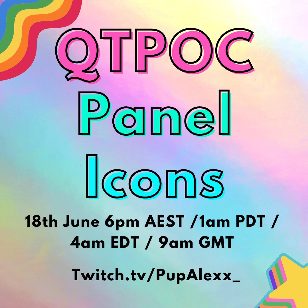 🌈THIS IS HAPPENING TONIGHT! Super excited about our front page slot, where I'll be live hosting the QTPOC panel I've been working on for the past couple of weeks. 

Here's a thread of all the icons that you'll hear from tonight 🧵 #TwitchANZPride