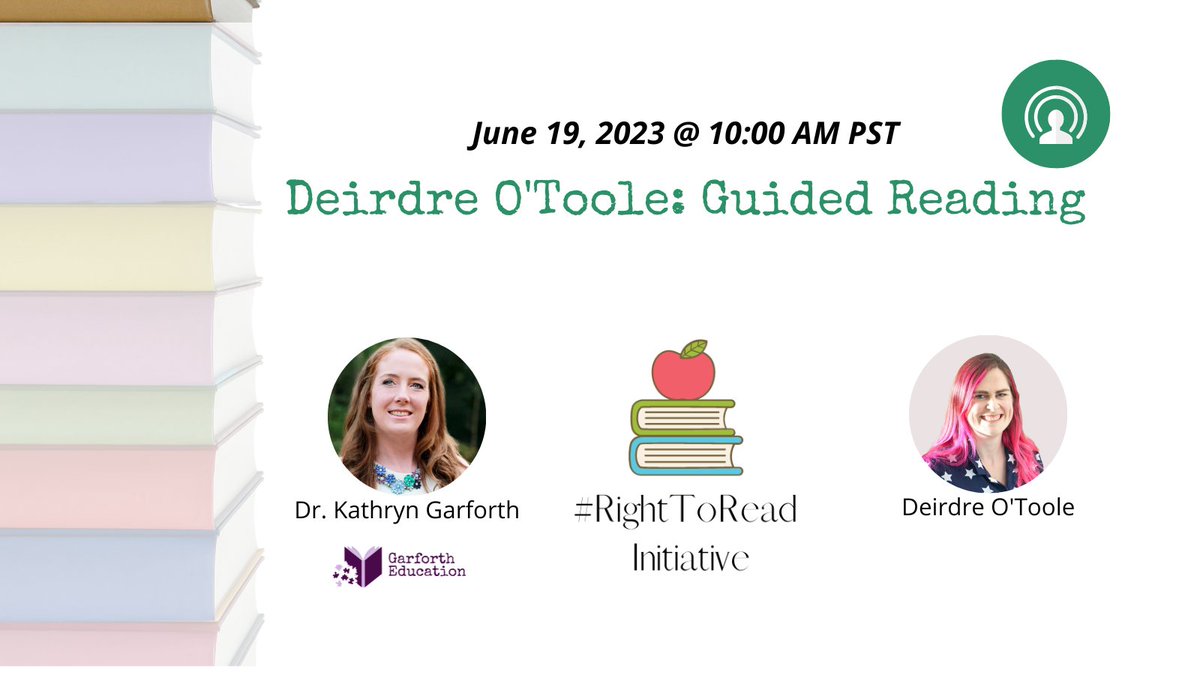 Join Dr. Kathryn Garforth and Deirdre O'Toole as they discuss guided reading on Monday, June 19 at 10:00 am PST.

Link: us02web.zoom.us/webinar/regist…

#right2readinitiative #webinar