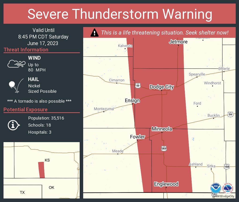 NWS Dodge City on Twitter "Severe Thunderstorm Warning continues for