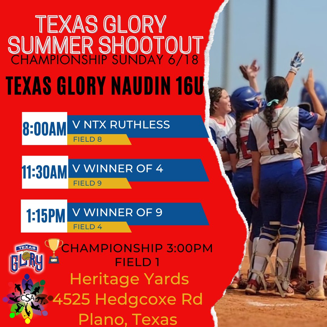 HotshotsNaudin's tweet photo. 🏆 Championship Sunday
Coming in undefeated, with 79 runs scored so far.
⏰️ 8am start
📍Heritage Yards in Plano
#PrepareCompeteWin
#TexasGloryNaudin #TexasSoftball
@TexasGlory #Summershootout
@ednaudin @LeeVelazquez06 @CSA_Athletes https://t.co/yQ7G52wJ8c